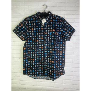 Bethesda Fallout Game All Over Print Woven Cotton Button Up Shirt Mens Size M